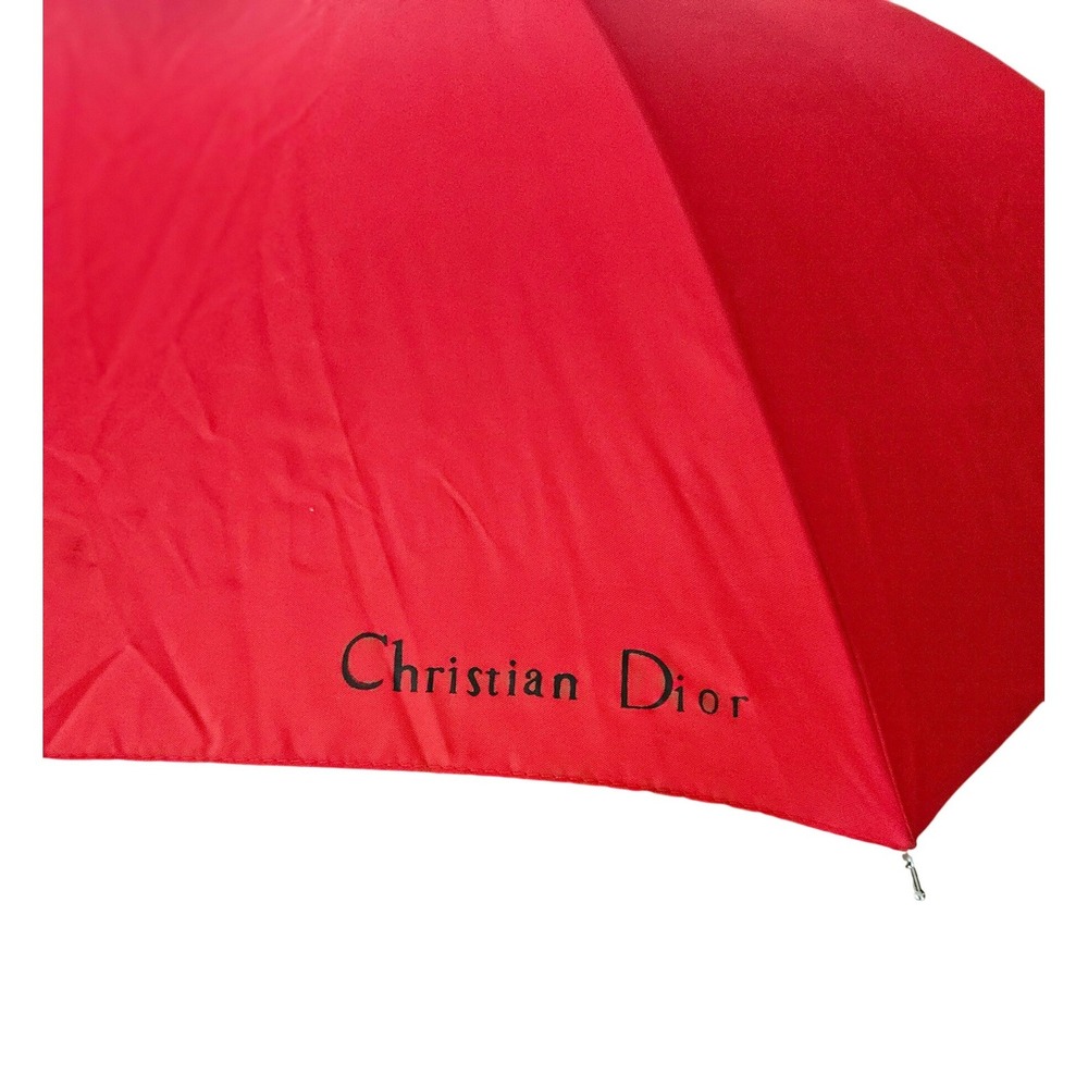 Christian Dior Parapluies Paris Red Umbrella CD Logo Handle Made in France VTG - Picture 3 of 11